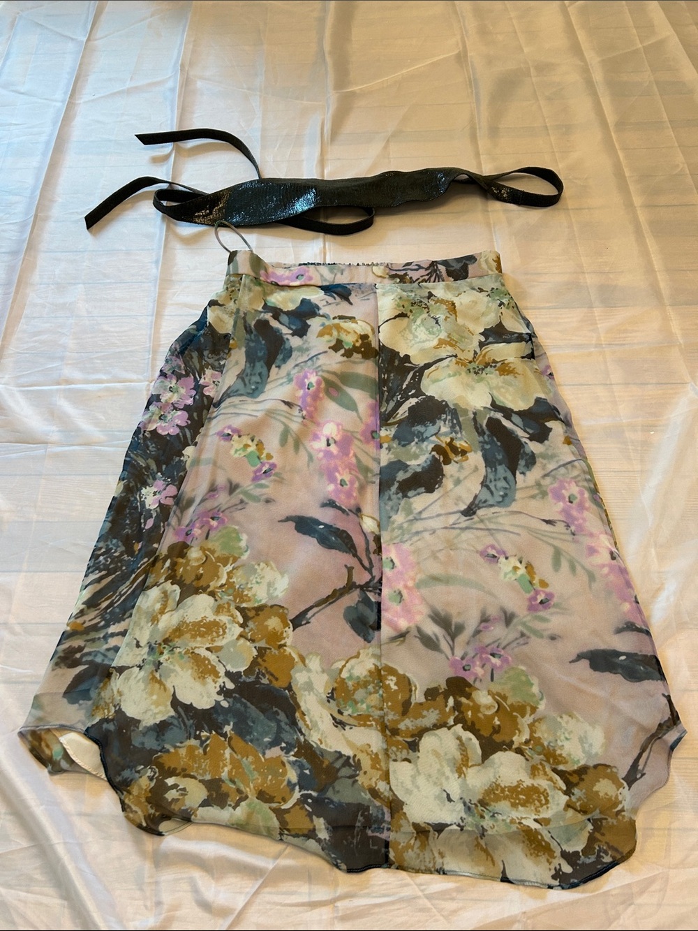 Haute Hippie Floral A-Line Skirt in Olive, Pink & Cream - Picture 11 of 13